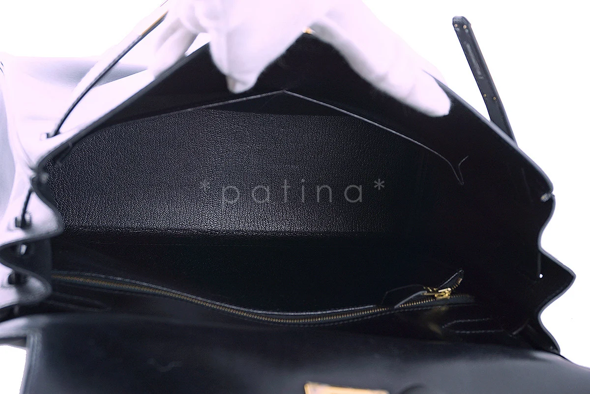 Hermes Black 32cm Box calf Kelly Retourne Bag - Image 11
