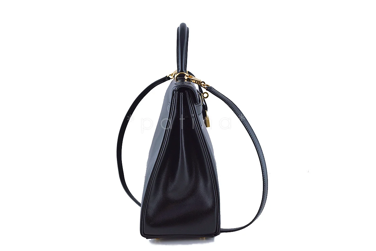 Hermes Black 32cm Box calf Kelly Retourne Bag - Image 3