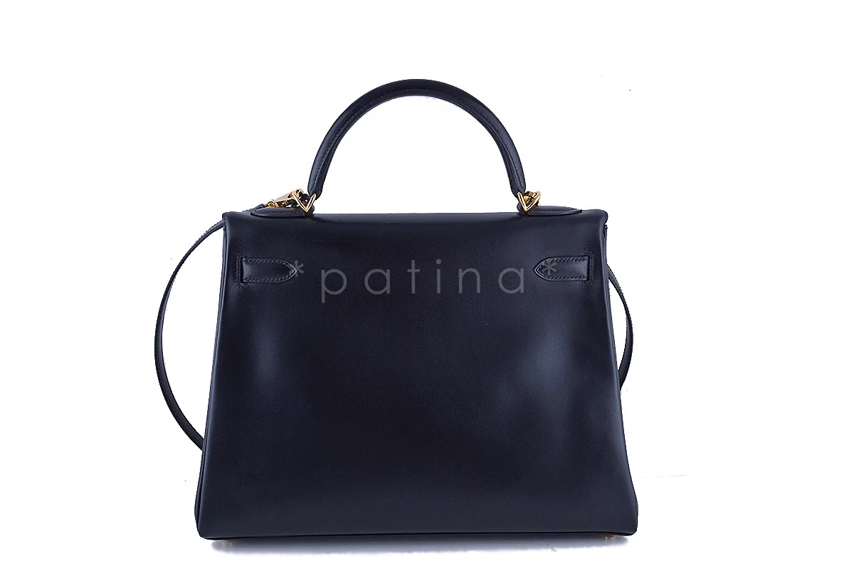 Hermes Black 32cm Box calf Kelly Retourne Bag - Image 4