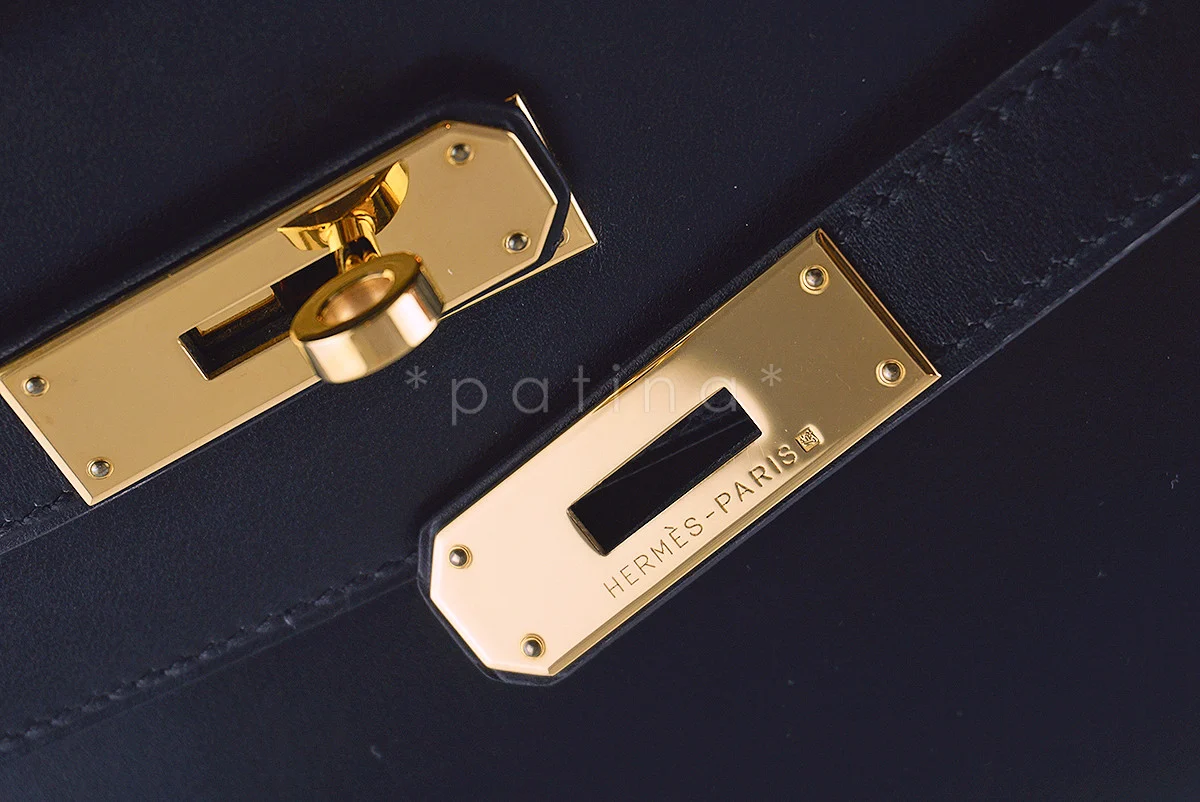 Hermes Black 32cm Box calf Kelly Retourne Bag - Image 8