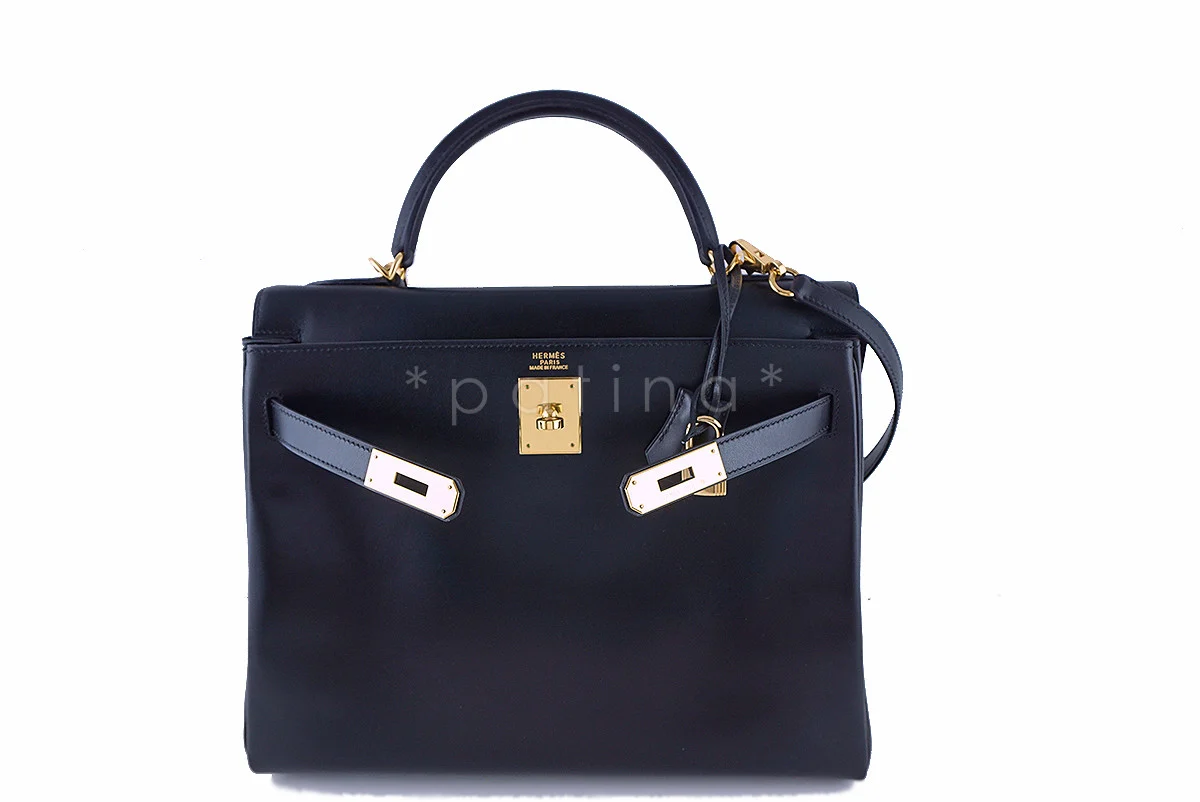 Hermes Black 32cm Box calf Kelly Retourne Bag - Image 9