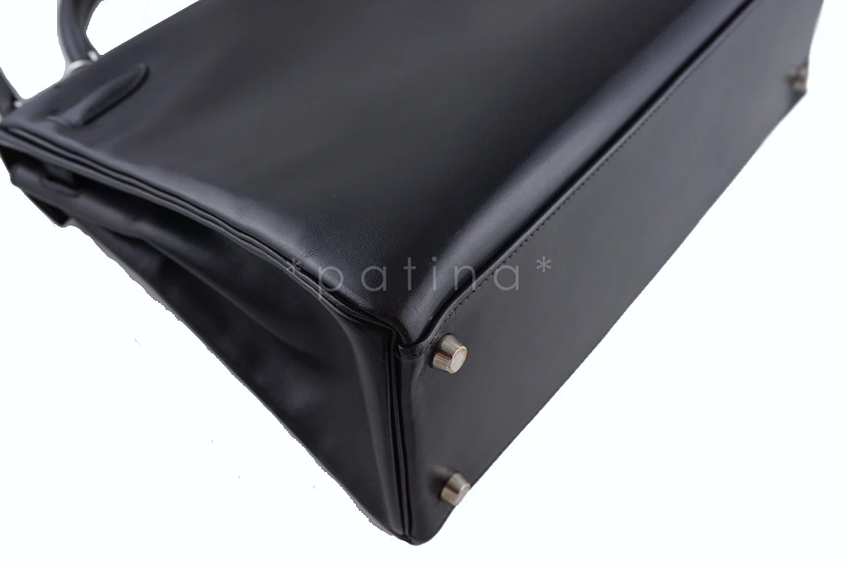 Hermes Black 32cm Box calf Kelly Retourne Bag - Image 12