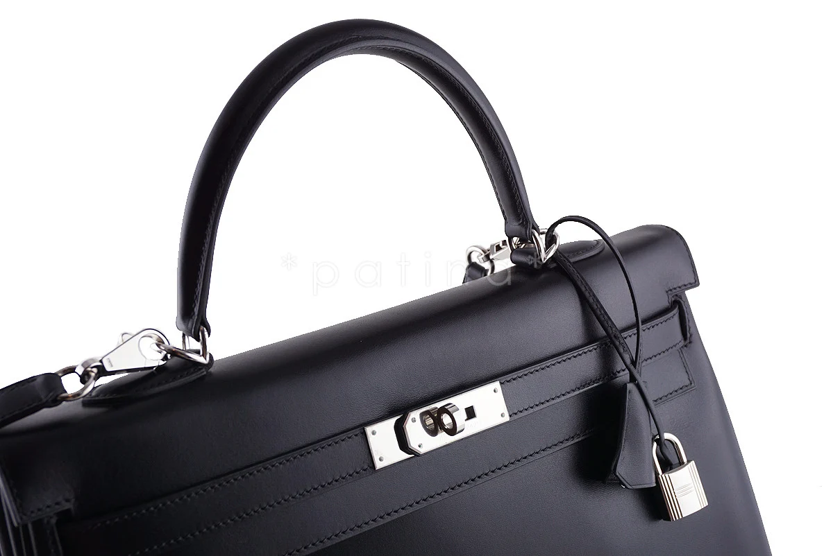 Hermes Black 35cm Box calf Kelly Retourne Bag - Image 10