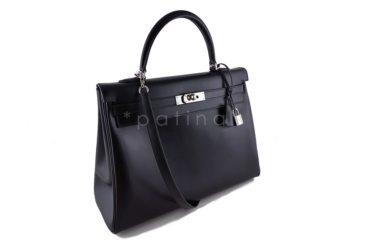 Hermes Black 35cm Box calf Kelly Retourne Bag - Image 2