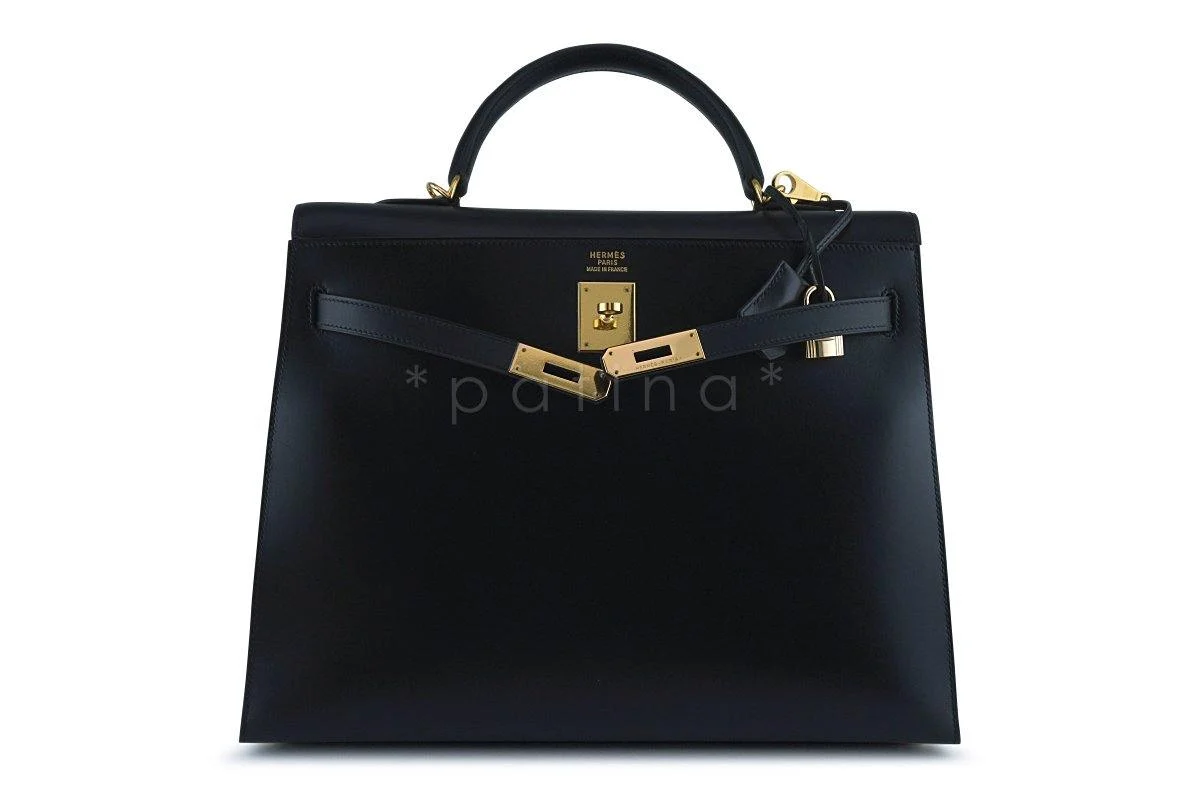 Hermes Black 35cm Box calf Kelly Sellier Bag - Image 13