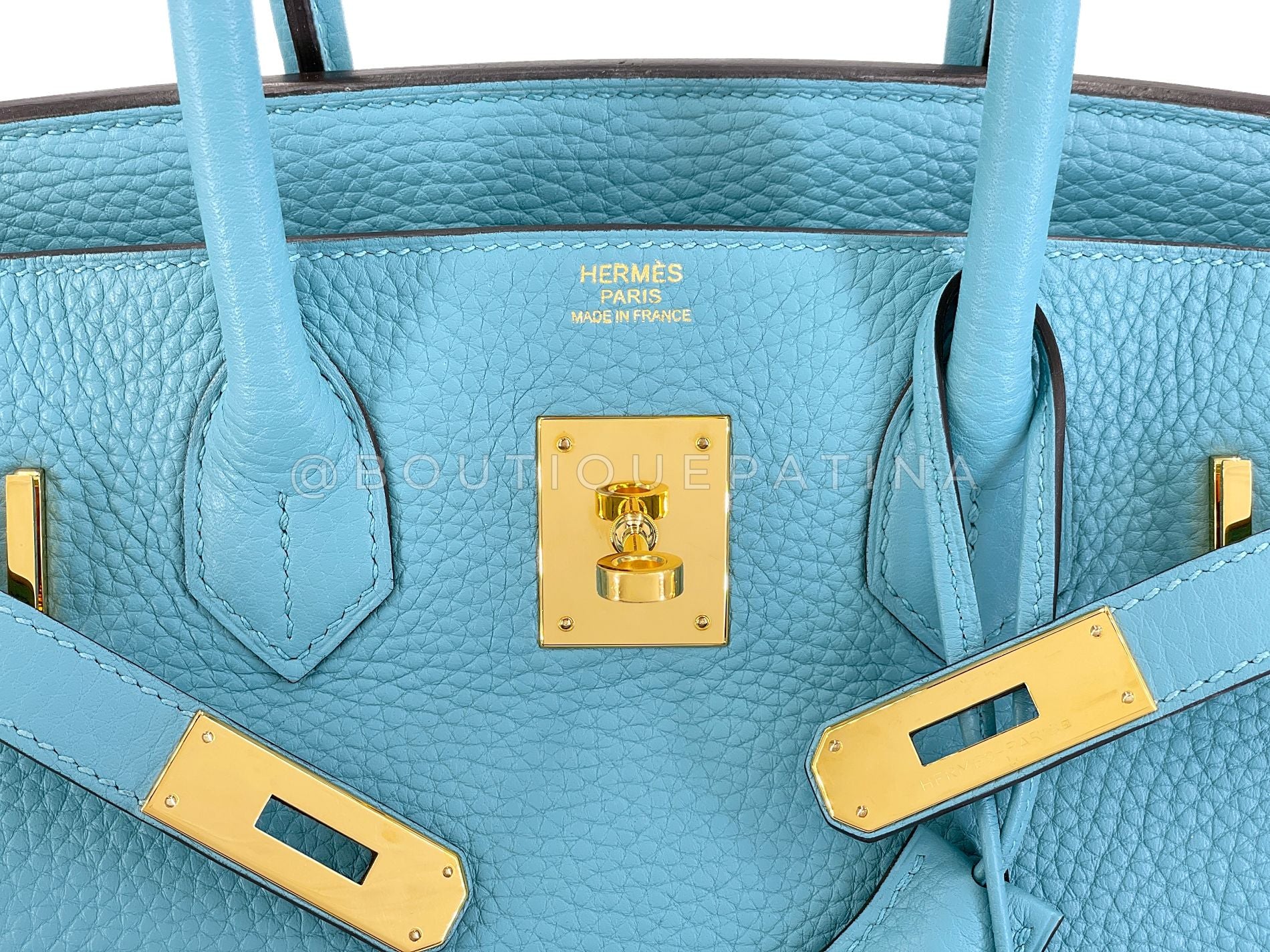 Hermès Blue Cyr Clemence Birkin 30 Tote Bag 24k GHW K16 - Image 12