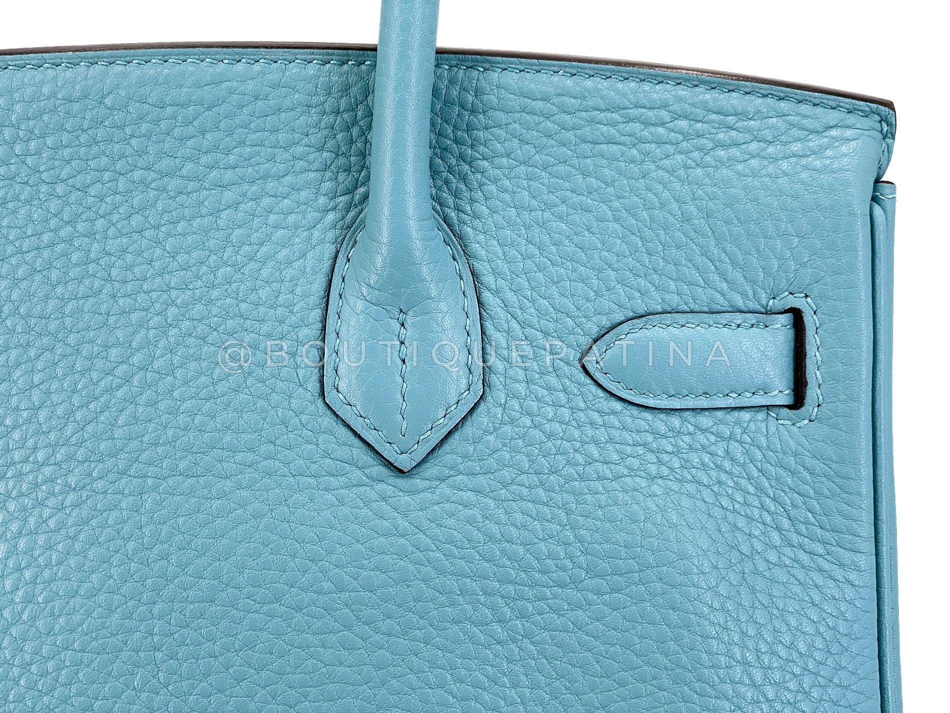 Hermès Blue Cyr Clemence Birkin 30 Tote Bag 24k GHW K16 - Image 15