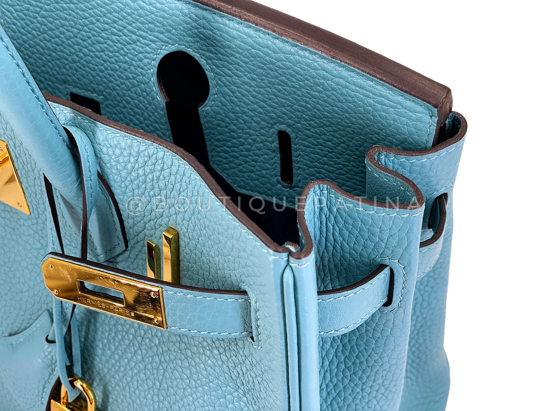 Hermès Blue Cyr Clemence Birkin 30 Tote Bag 24k GHW K16 - Image 16