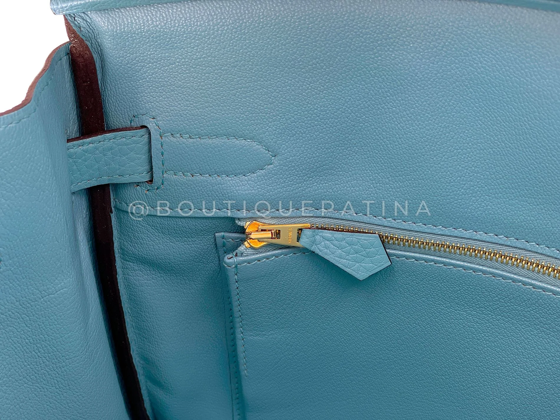 Hermès Blue Cyr Clemence Birkin 30 Tote Bag 24k GHW K16 - Image 18