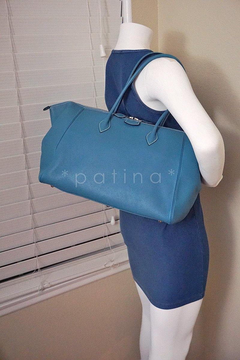 Hermes Blue Jean Clemence 37/40cm Paris Bombay Shoulder Tote Bag - Image 16