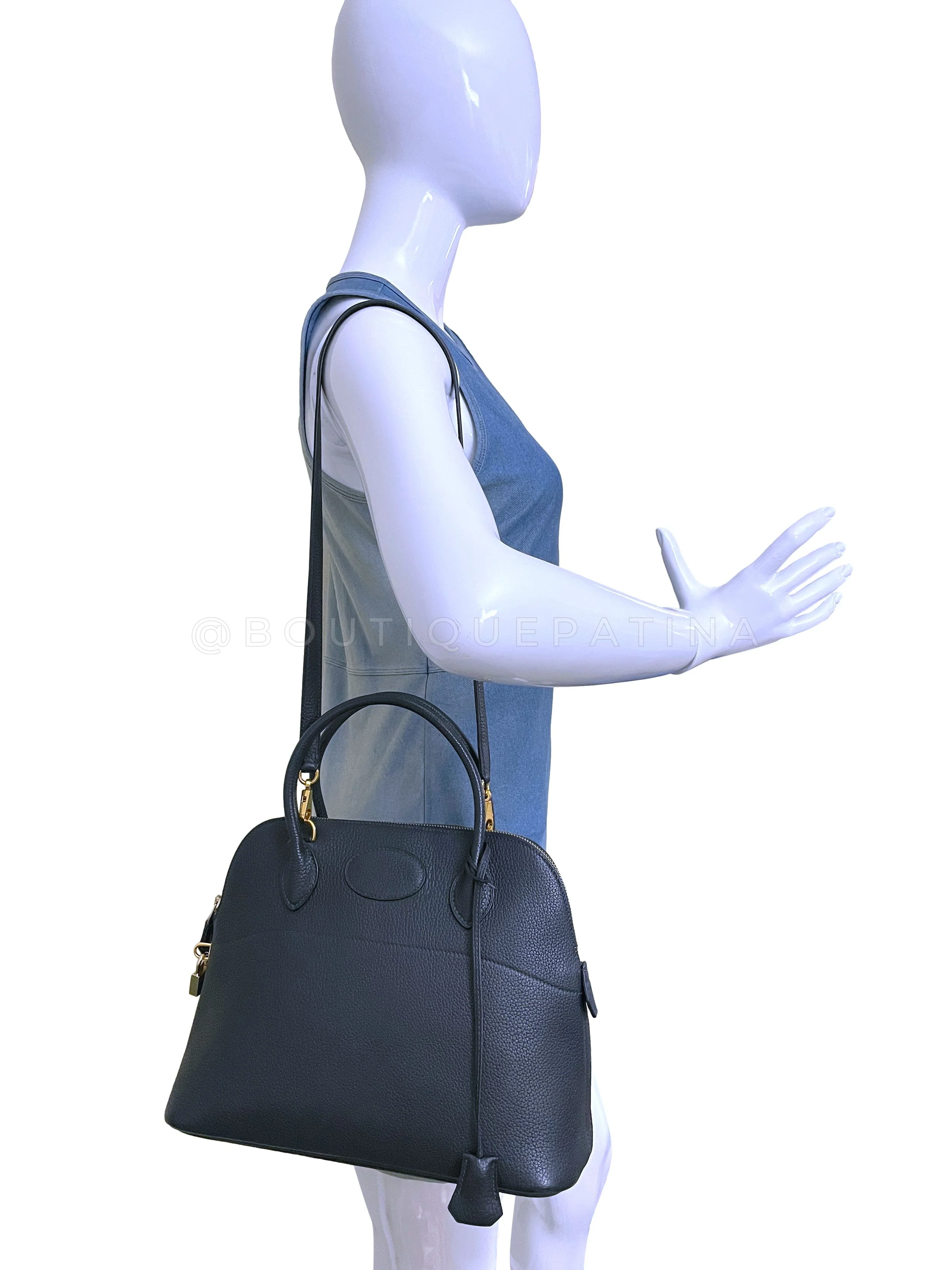 Hermes Bolide 31 Bag Shoulder Tote Indigo Blue Fjord GHW - Image 15