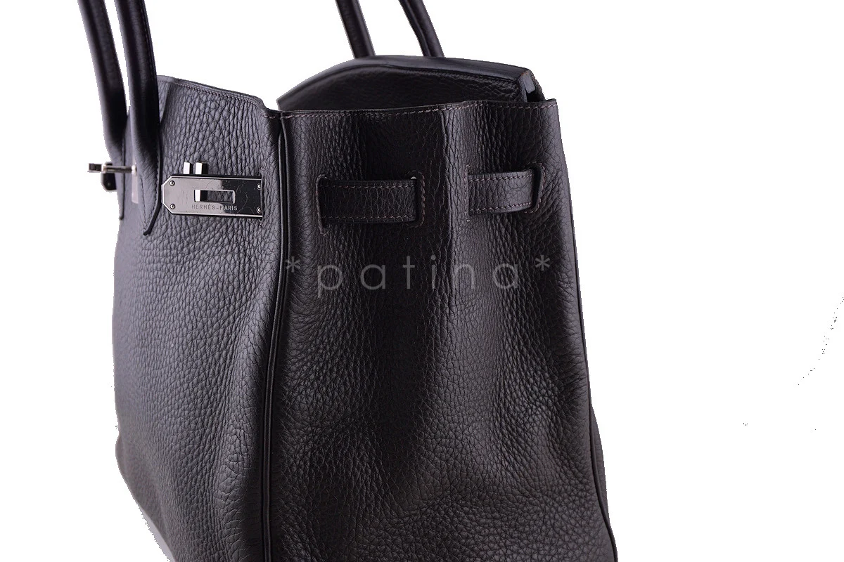 Hermes Clemence Ebene Dark Brown 35cm Birkin Tote Bag - Image 15