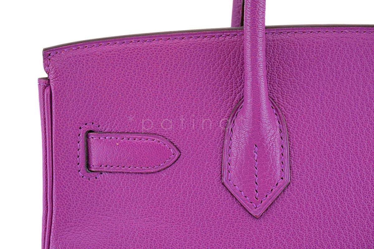 Hermes Cyclamen Pink-Purple Chevre Goatskin 30cm 30 Birkin Tote Bag PHW - Image 15