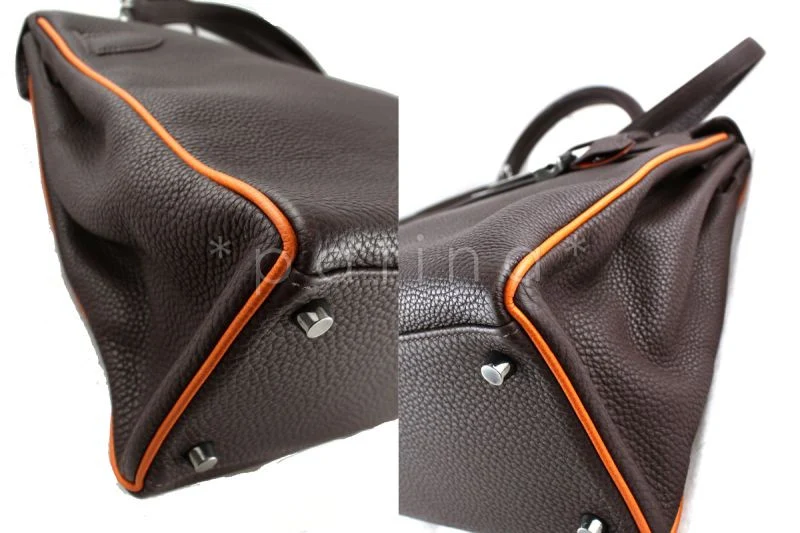 Hermes Ebene Brown / Orange 35cm Bicolor Togo Kelly Retourne Bag - Image 5