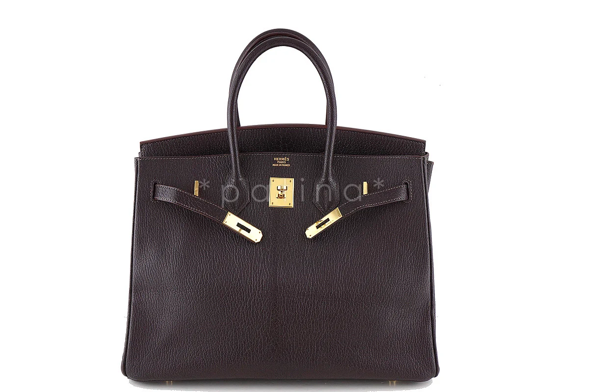 Hermes Ebene Chevre 35cm Birkin dark brown Bag - Image 11
