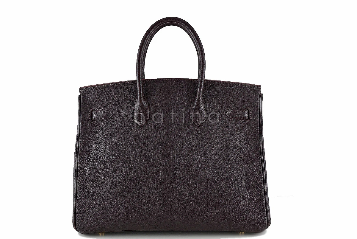 Hermes Ebene Chevre 35cm Birkin dark brown Bag - Image 8