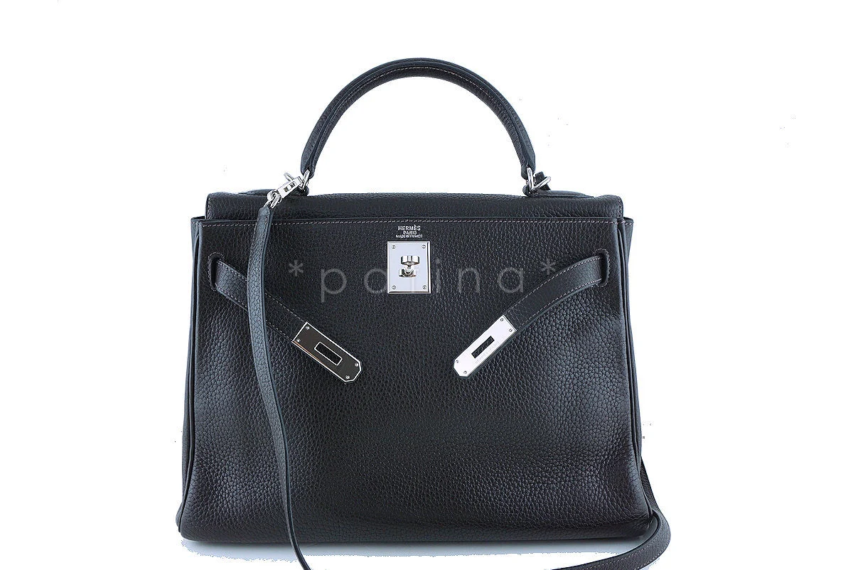 Hermes Kelly, 32cm Ebene (dark brown) Clemence Retourne PHW - Image 12