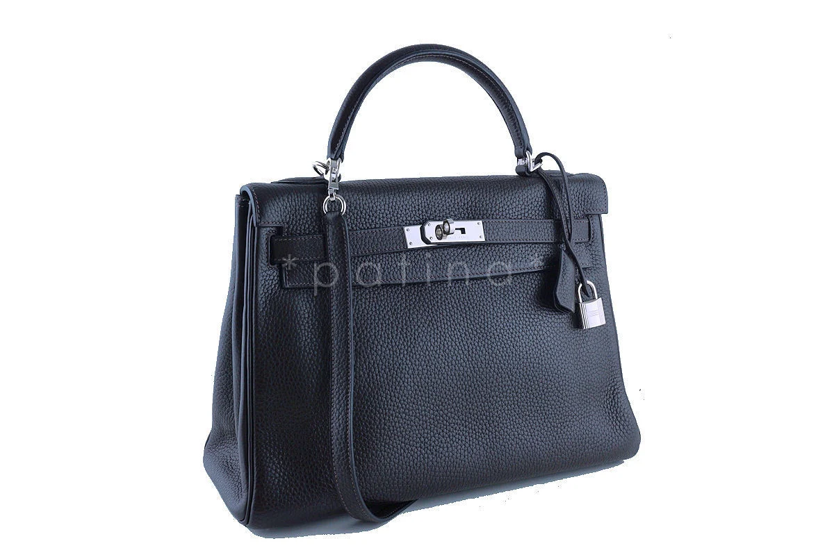 Hermes Kelly, 32cm Ebene (dark brown) Clemence Retourne PHW - Image 2