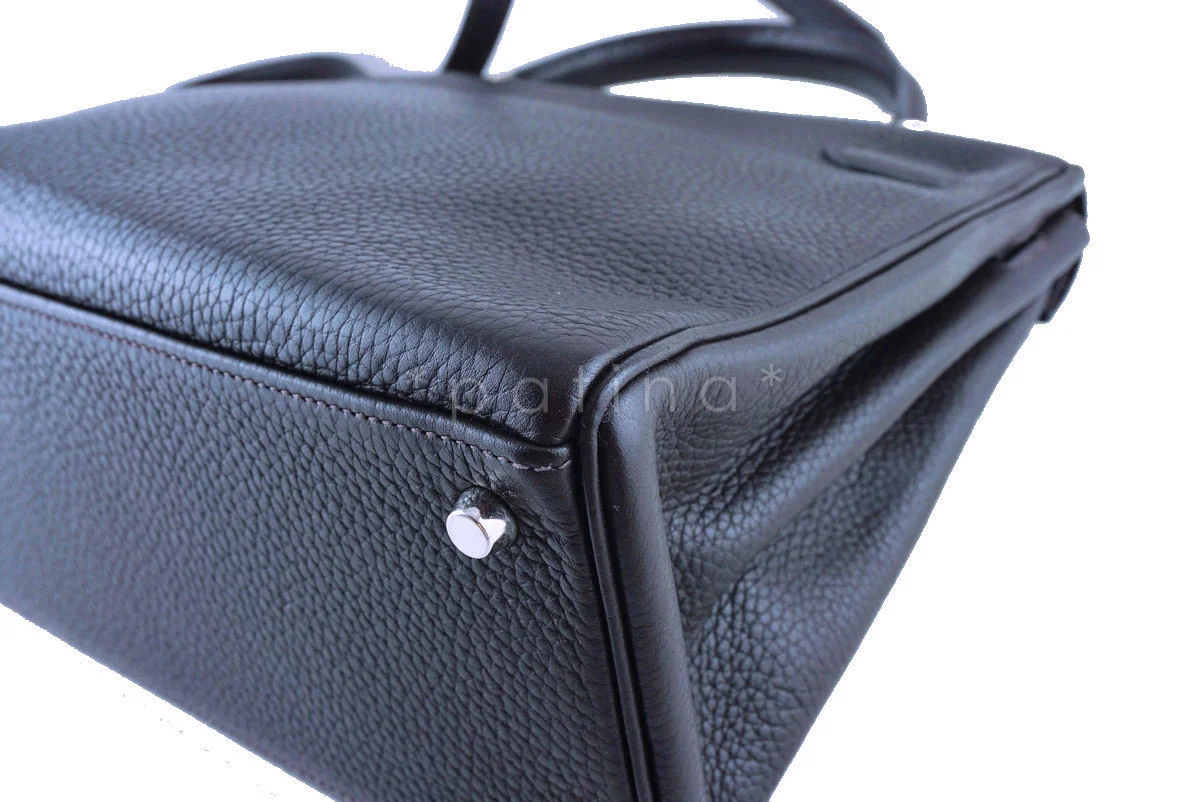 Hermes Kelly, 32cm Ebene (dark brown) Clemence Retourne PHW - Image 9