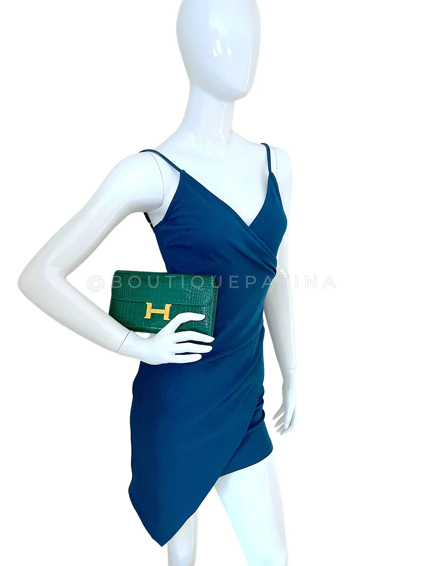 Hermès Emerald Green Shiny Alligator Crocodile Constance Long Wallet Clutch Bag L2B - Image 15