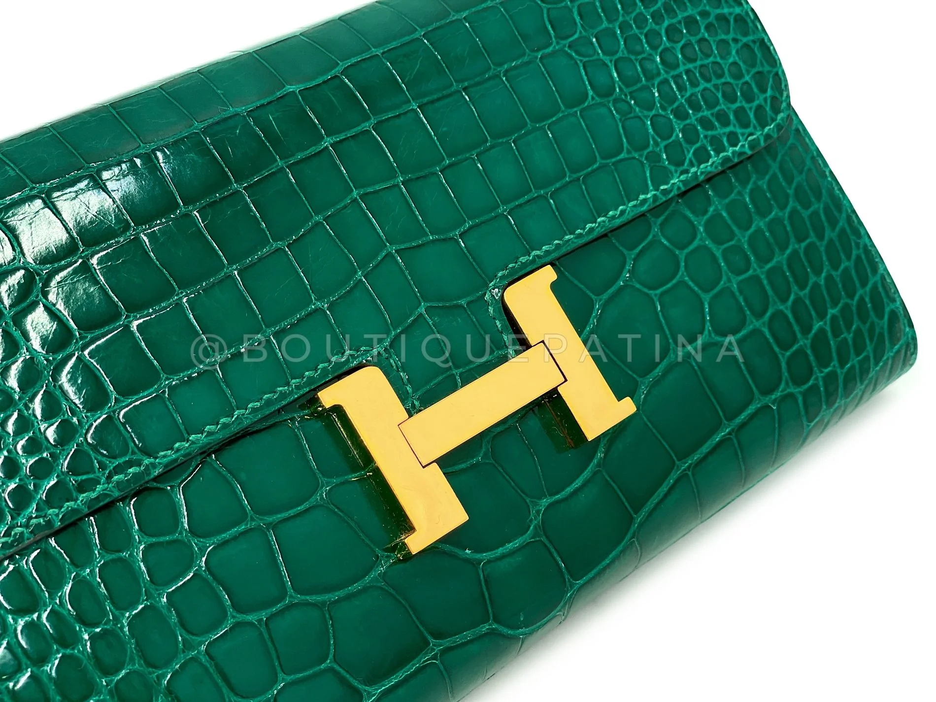 Hermès Emerald Green Shiny Alligator Crocodile Constance Long Wallet Clutch Bag L2B - Image 6
