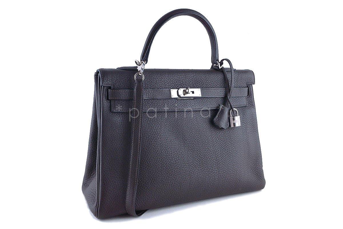 Hermes Fjord Ebene Dk Brown 35cm Kelly Retourne Bag - Image 2