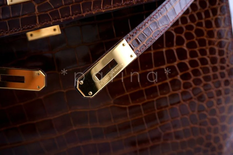 Hermes Honey/Miel 35cm Porosus Crocodile Kelly Sellier Bag - Image 10