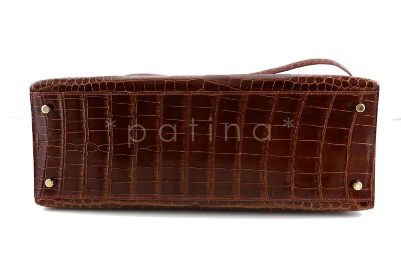 Hermes Honey/Miel 35cm Porosus Crocodile Kelly Sellier Bag - Image 12