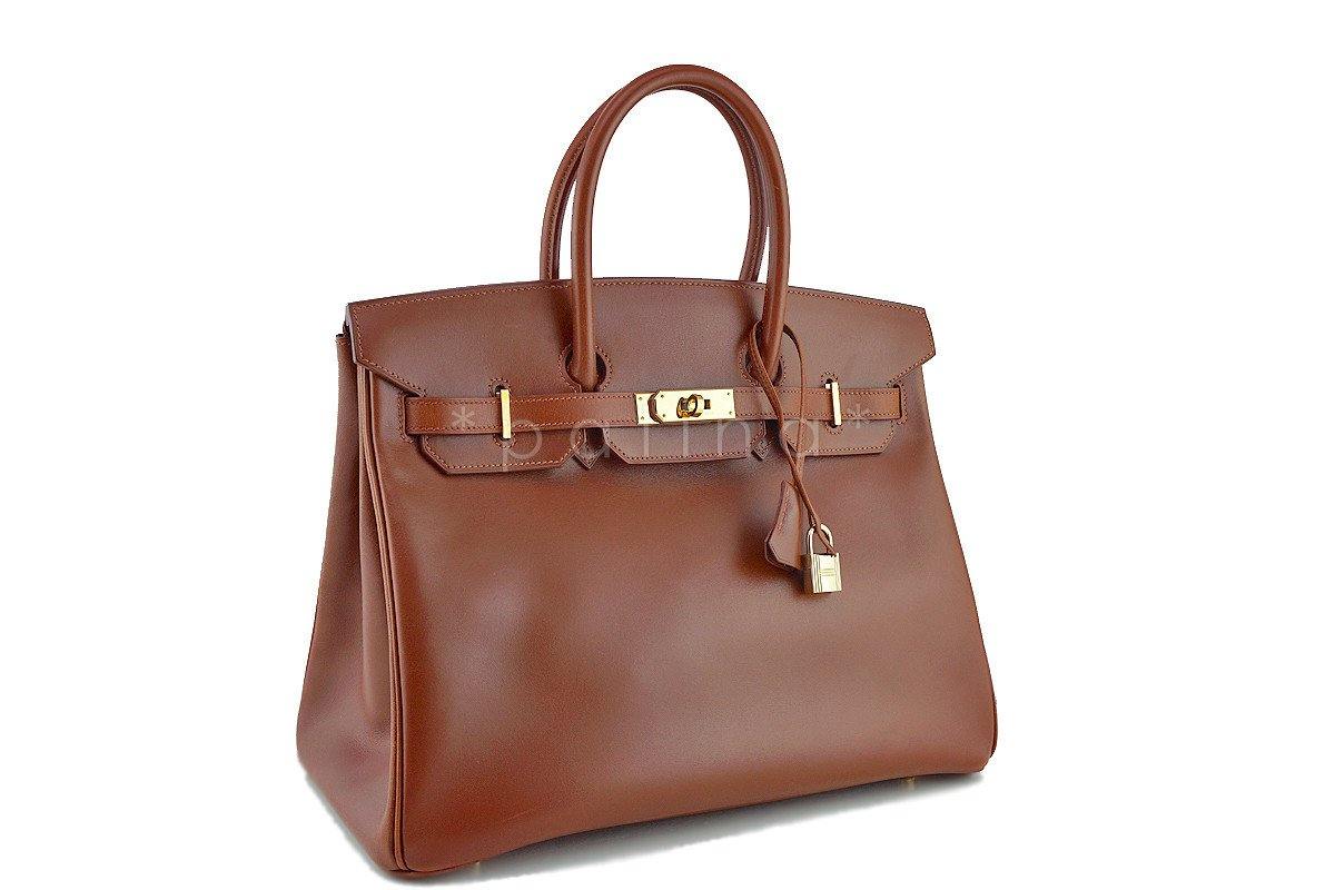 Hermes Noisette Box Calf 35cm Birkin Bag Gold HW 48L - Image 2