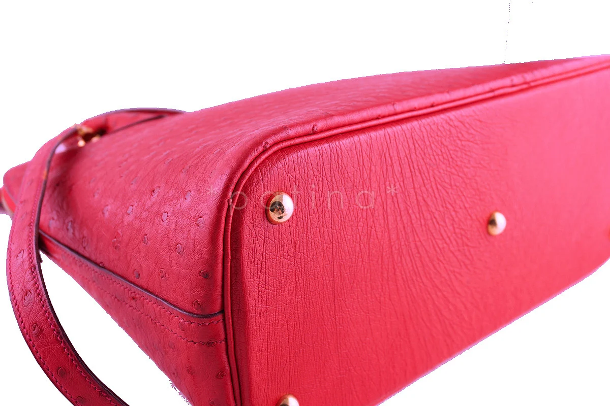 Hermes Ostrich Rouge Garrance 35/37cm Red Bolide Shoulder Tote Bag - Image 8