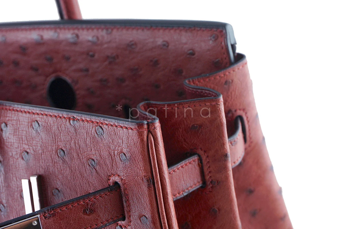 Hermes Ostrich Rouge H Red 35cm Birkin Bag PHW BRL - Image 19
