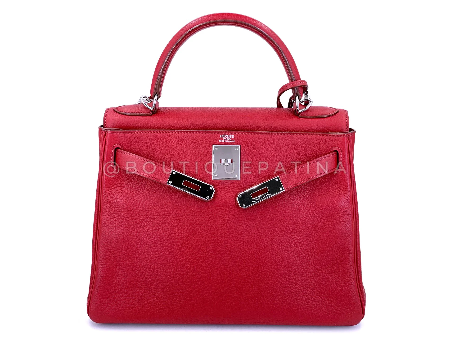Hermes Red Rouge Garance 28cm Kelly Bag Clemence PHW 296 - Image 13