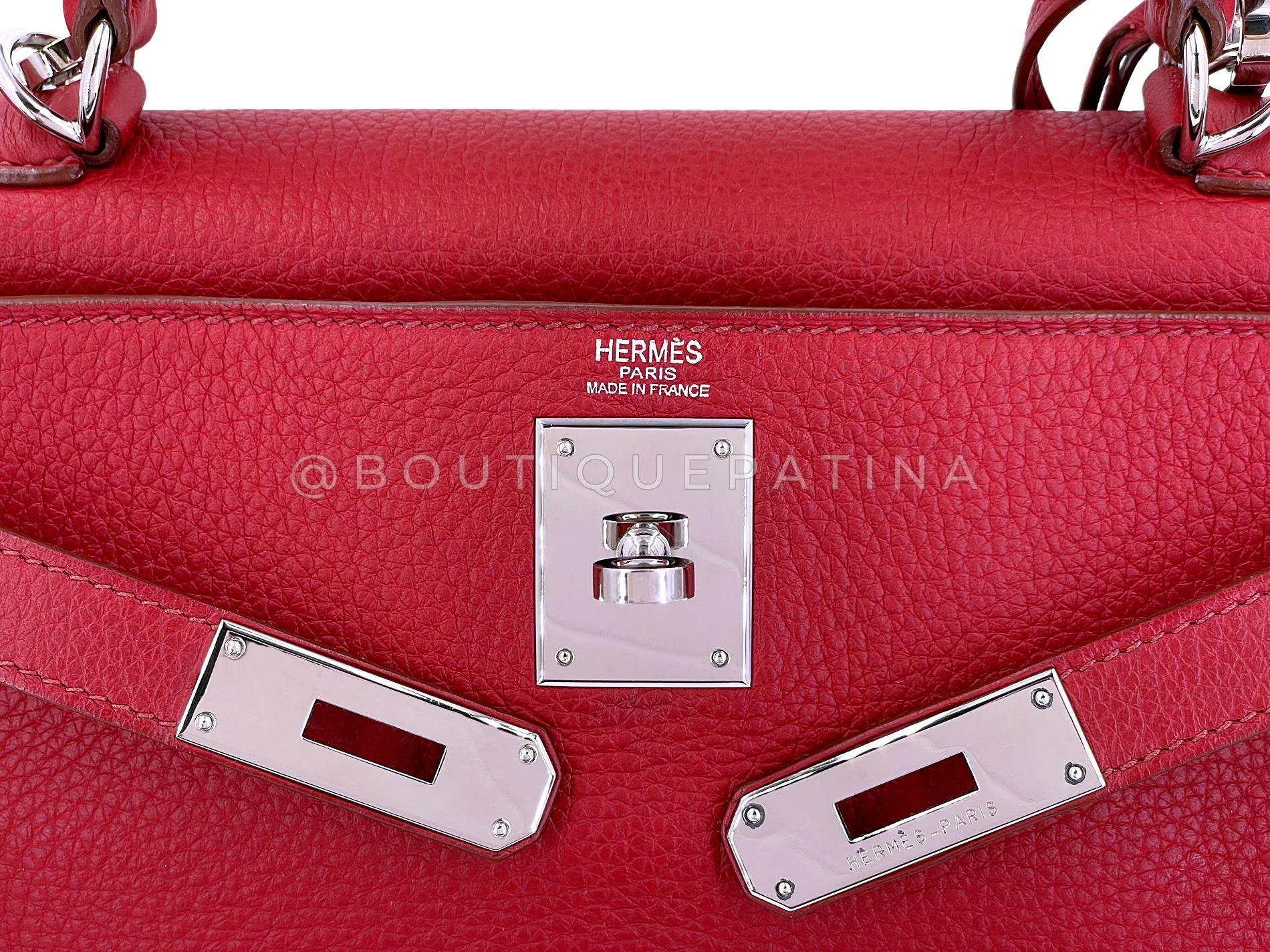 Hermes Red Rouge Garance 28cm Kelly Bag Clemence PHW 296 - Image 14