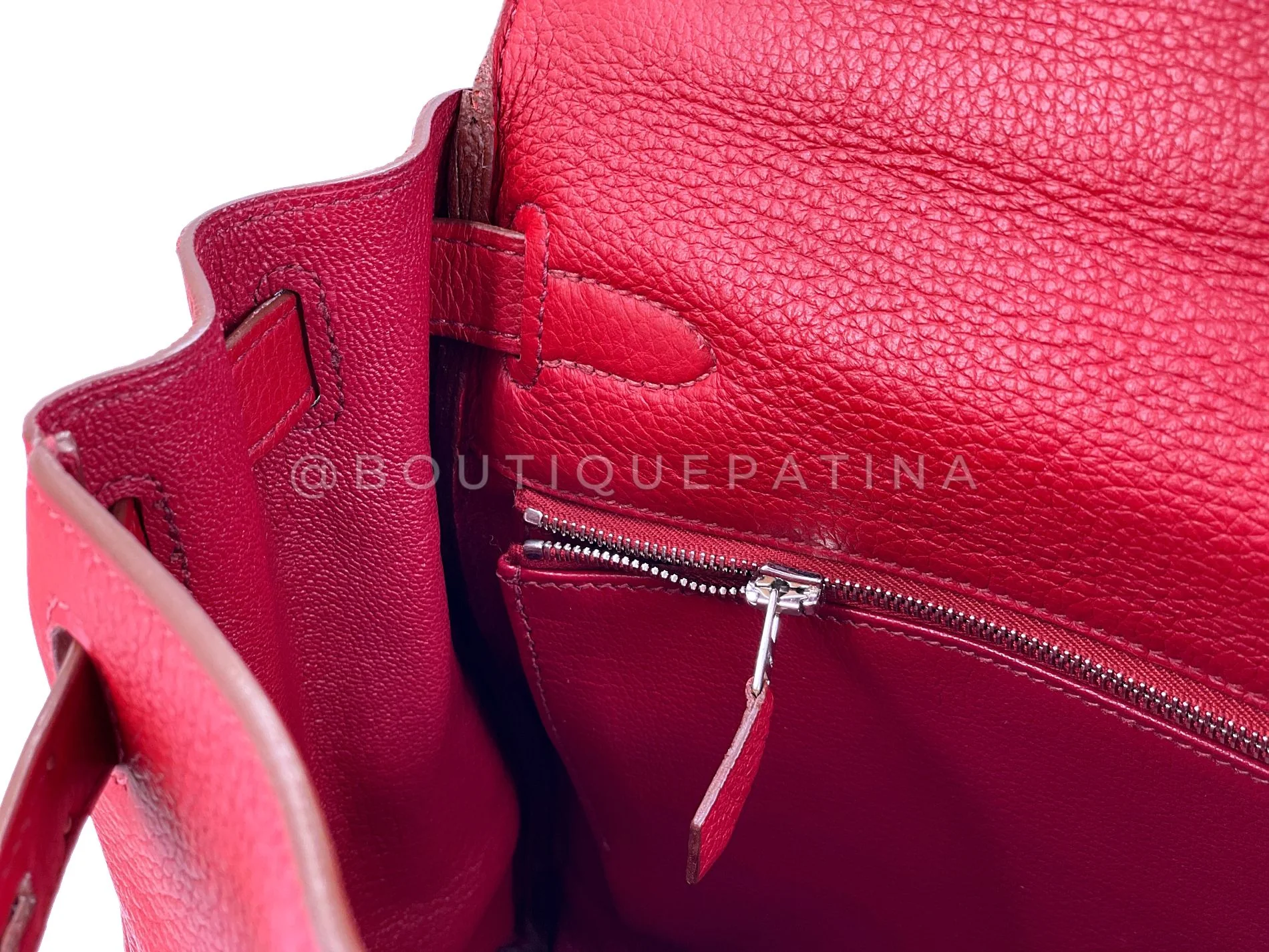 Hermes Red Rouge Garance 28cm Kelly Bag Clemence PHW 296 - Image 16