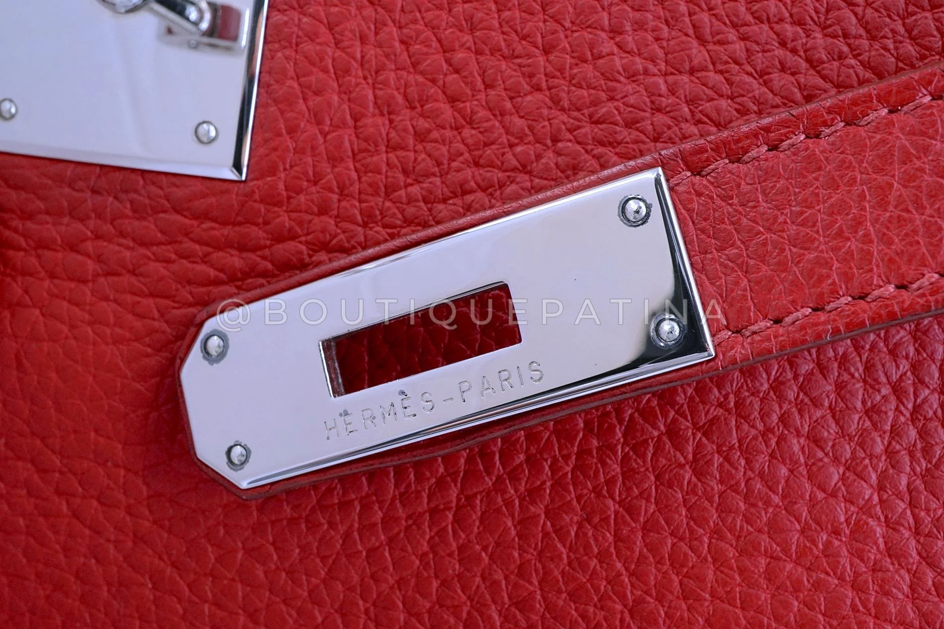 Hermes Red Rouge Garance 28cm Kelly Bag Clemence PHW 296 - Image 23