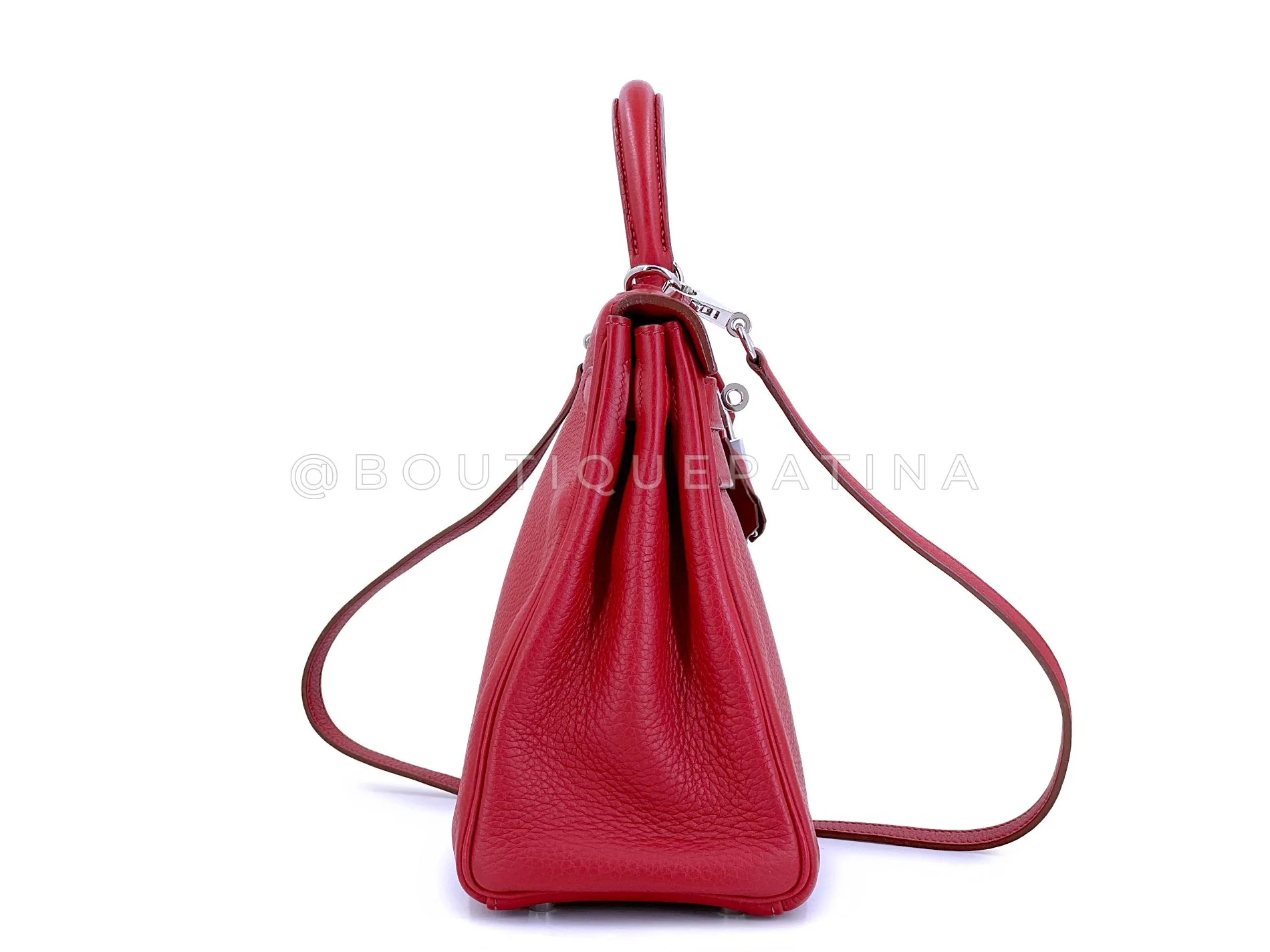 Hermes Red Rouge Garance 28cm Kelly Bag Clemence PHW 296 - Image 3