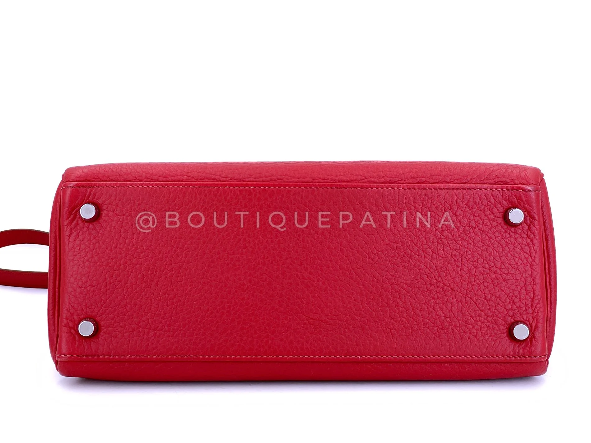 Hermes Red Rouge Garance 28cm Kelly Bag Clemence PHW 296 - Image 7