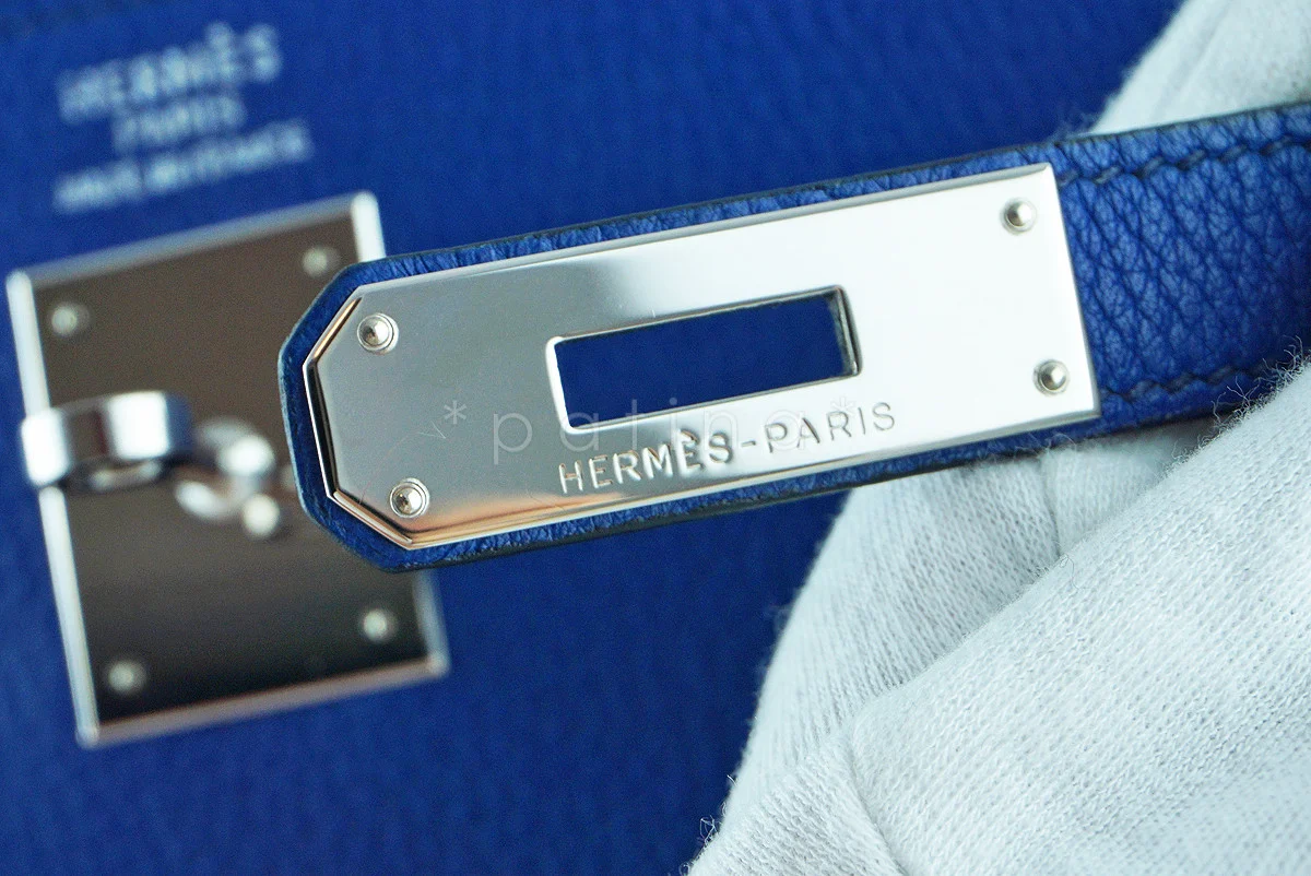 Hermes Sapphire Fjord Kelly, 35cm Blue Sapphir PHW Bag B82 - Image 14
