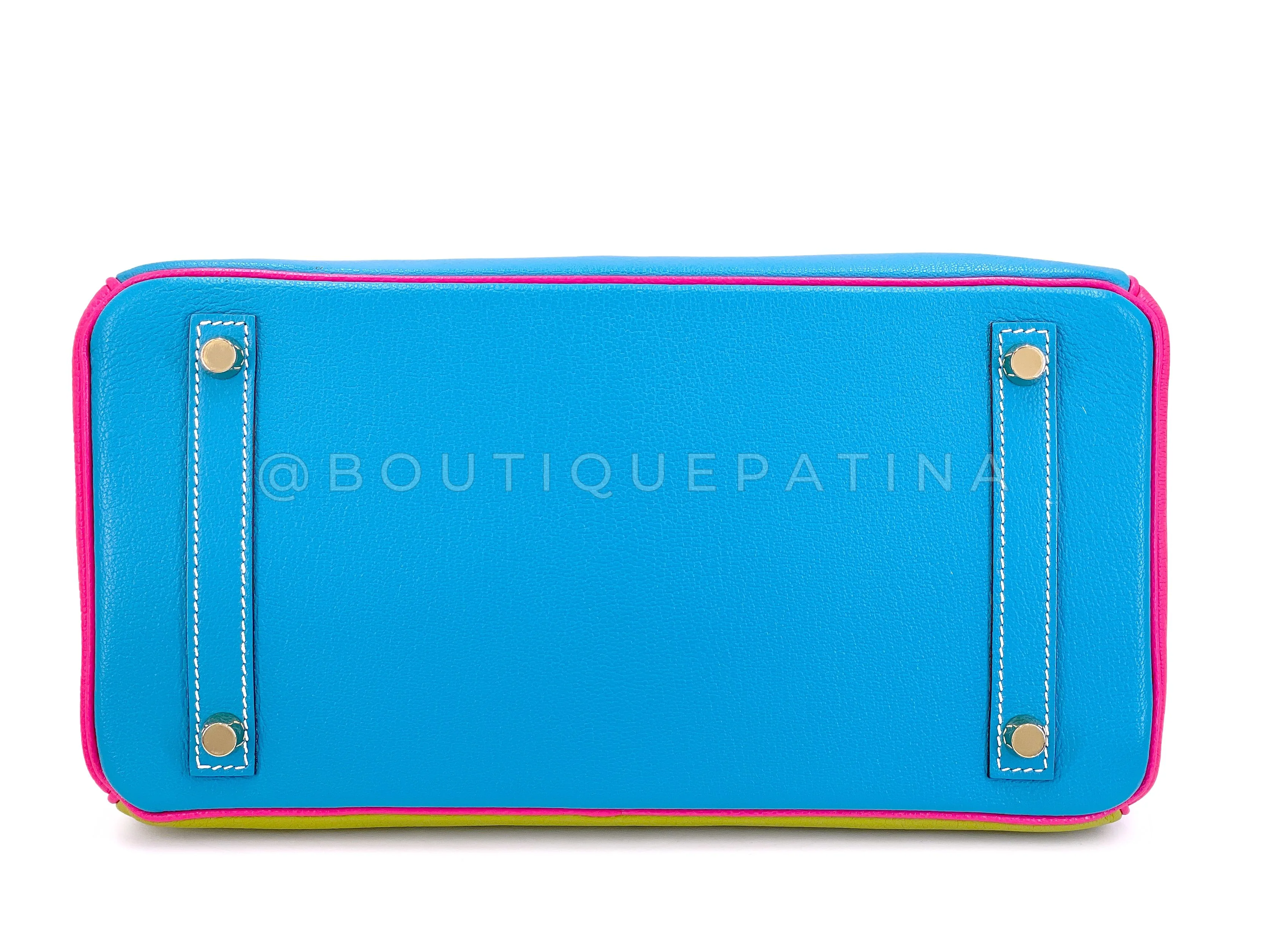 Hermès Special Order Chèvre 30cm Birkin Brushed Gold HW Pink Green Blue Bag D6T - Image 5