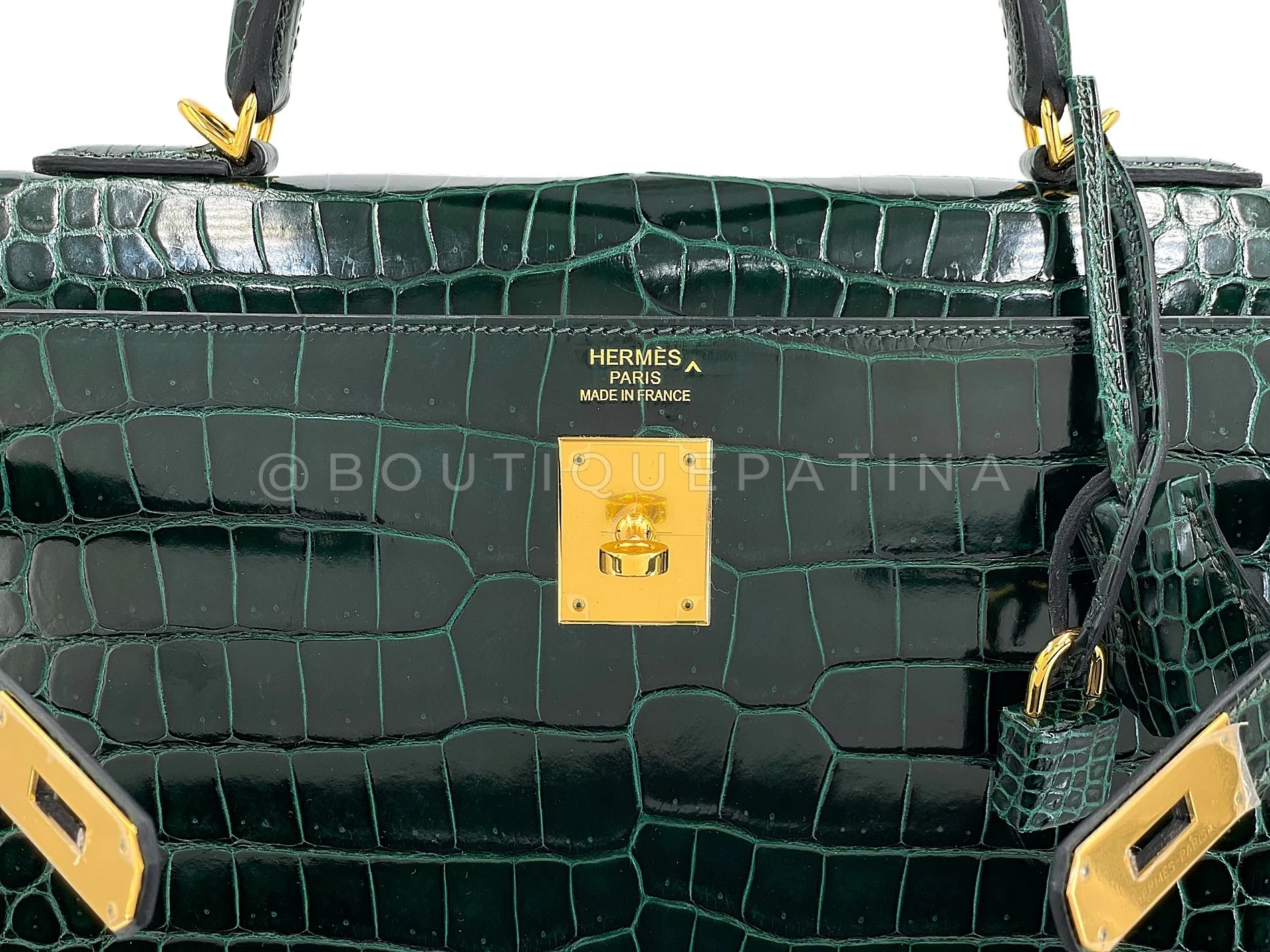 Hermès Vert Cypress Shiny Porosus Crocodile Kelly Bag Sellier 35cm 24k GHW Dark Green XYJ - Image 14