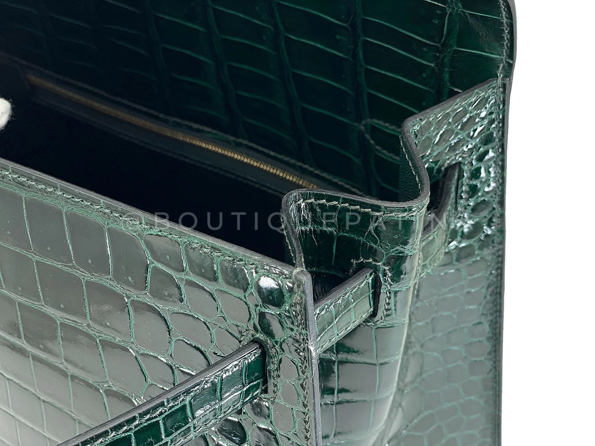 Hermès Vert Cypress Shiny Porosus Crocodile Kelly Bag Sellier 35cm 24k GHW Dark Green XYJ - Image 18