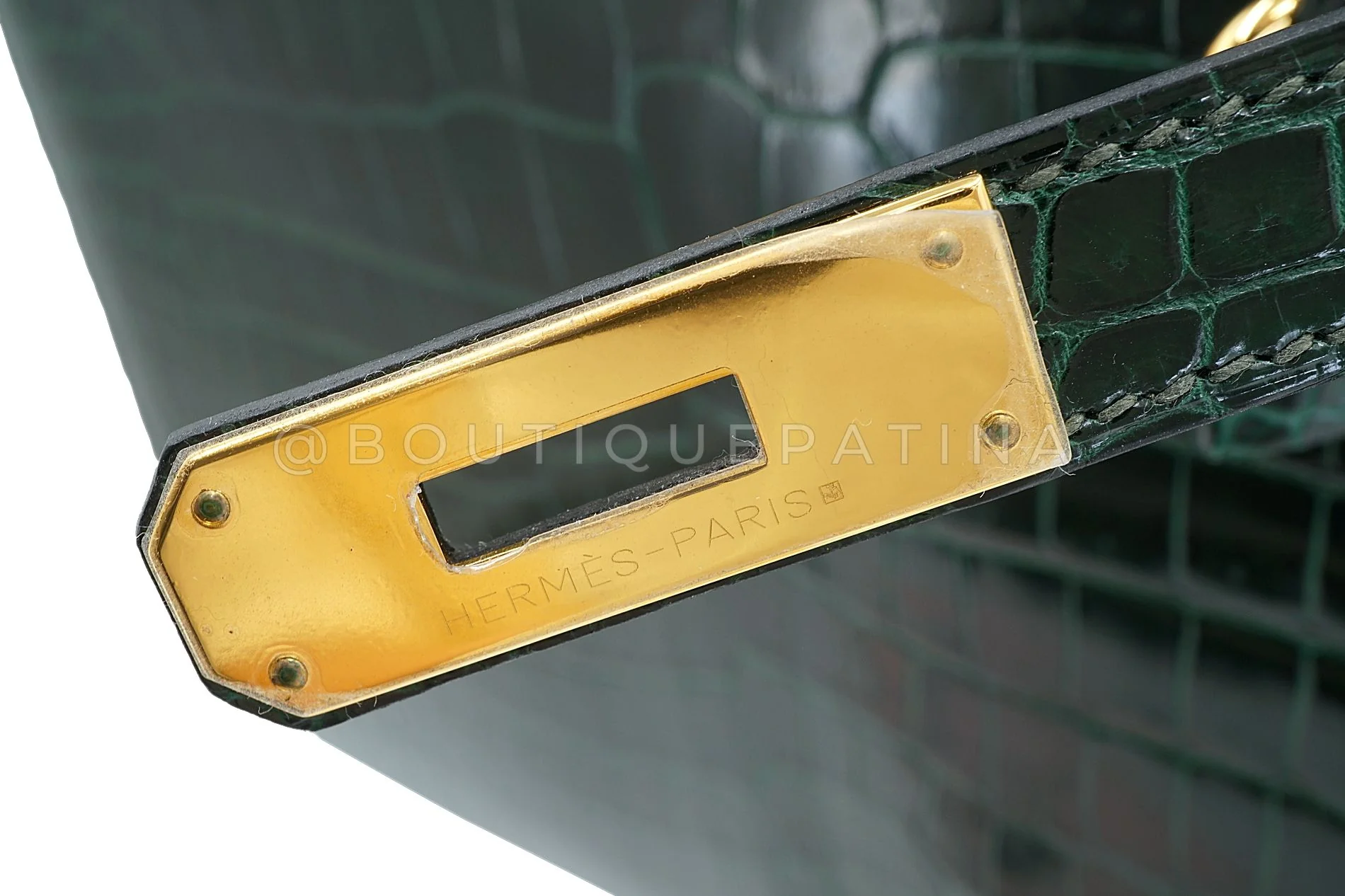 Hermès Vert Cypress Shiny Porosus Crocodile Kelly Bag Sellier 35cm 24k GHW Dark Green XYJ - Image 19