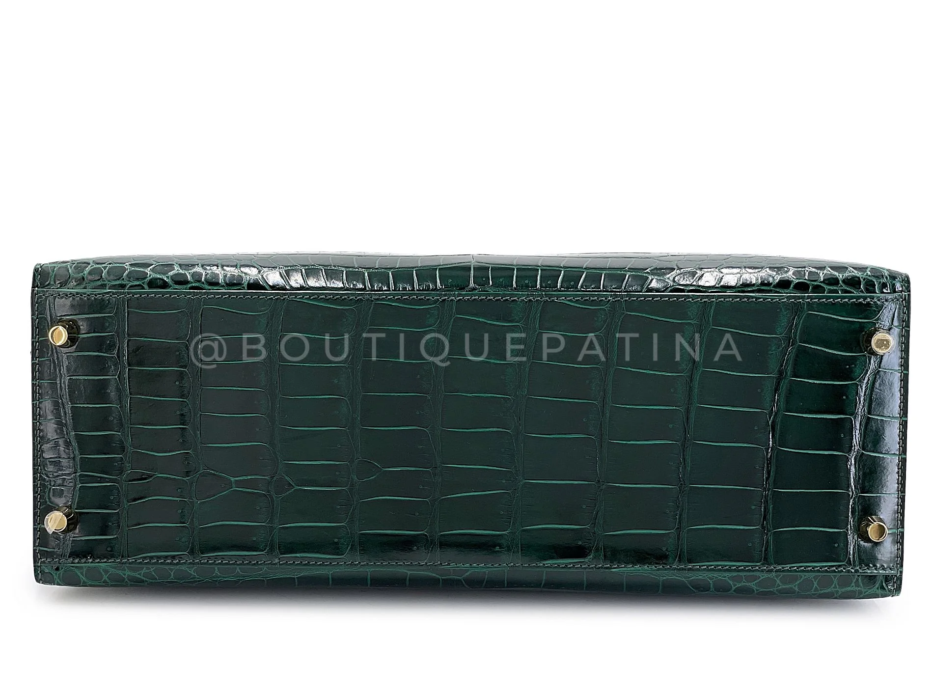 Hermès Vert Cypress Shiny Porosus Crocodile Kelly Bag Sellier 35cm 24k GHW Dark Green XYJ - Image 7