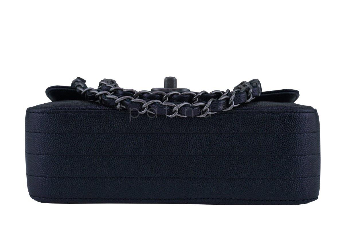 New 17B Chanel Iridescent Black Chevron Caviar Classic Mini 2.55 Flap Bag - Image 6