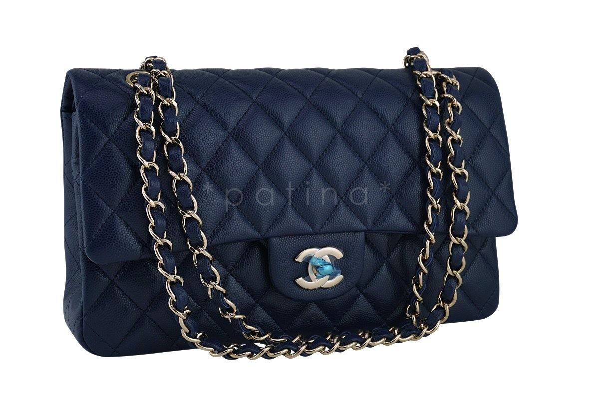 New 17B Chanel Navy Blue Caviar Medium Classic 2.55 Double Flap Bag - Image 2