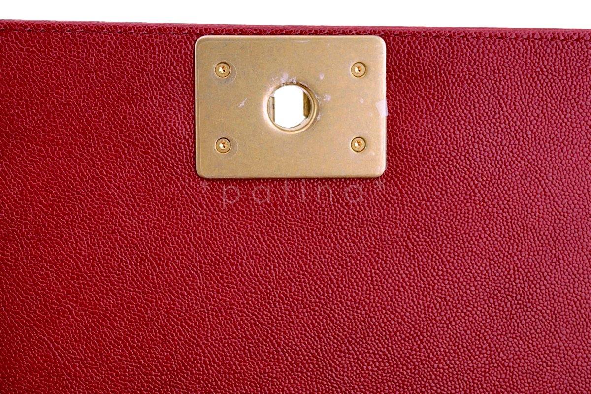 New 18B Chanel Dark Red Caviar Small Classic Boy Flap Bag GHW - Image 10