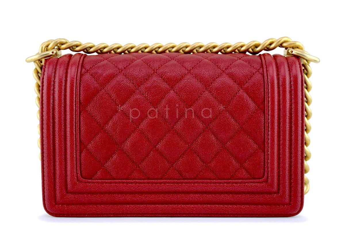 New 18B Chanel Dark Red Caviar Small Classic Boy Flap Bag GHW - Image 5