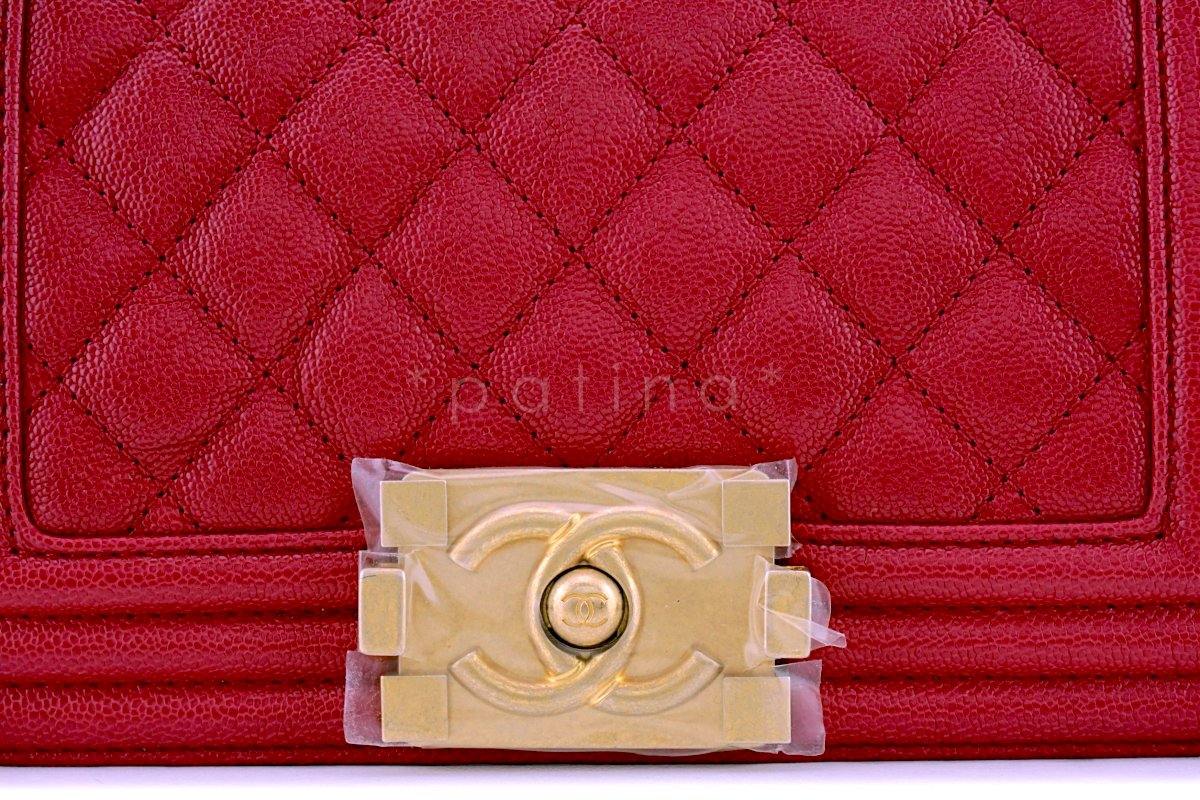 New 18B Chanel Dark Red Caviar Small Classic Boy Flap Bag GHW - Image 8