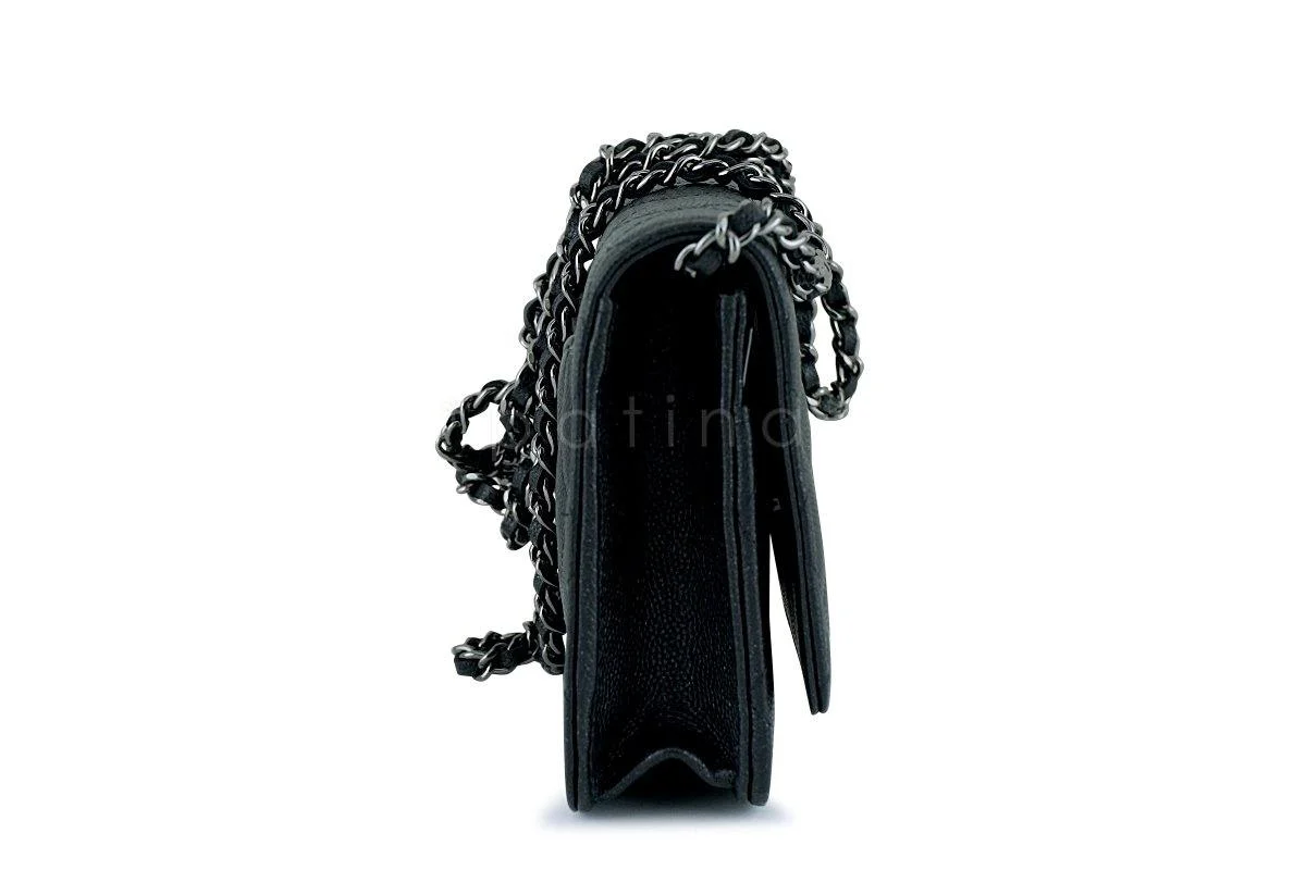 New 18C Chanel Iridescent Black Caviar Quilted WOC Wallet on Chain Flap Bag - Image 4