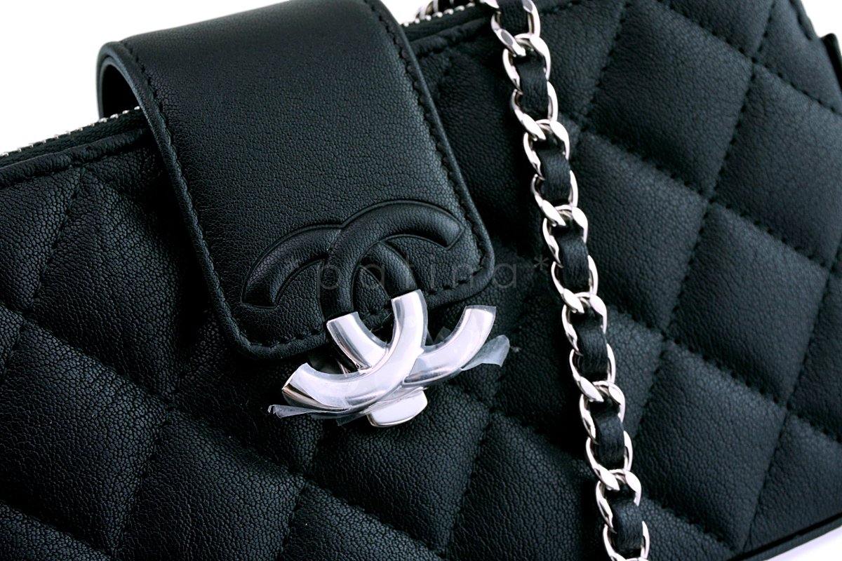 New 18P Chanel Black CC Double Zip Clutch Wallet on Chain WOC Bag - Image 8